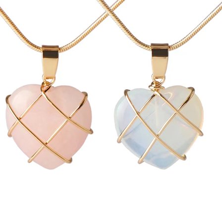 Pink Crystal Opal Necklace - Adorable and Feminine Jewelry for Women 2pcs