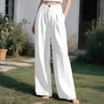 thumbnail image 2 of Womens Casual Wide Leg Solid Color Pants, High Waisted Button Down Straight Long Trousers Palazzo Pants, Plain Trendy Beach Casual Going Out Womens Pants White XXL, 2 of 5