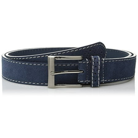 Embroidered Suede Belt - Florsheim Men's Casual Genuine Suede Leather Belt with with Contrast Stitched Edge, Blue, 42