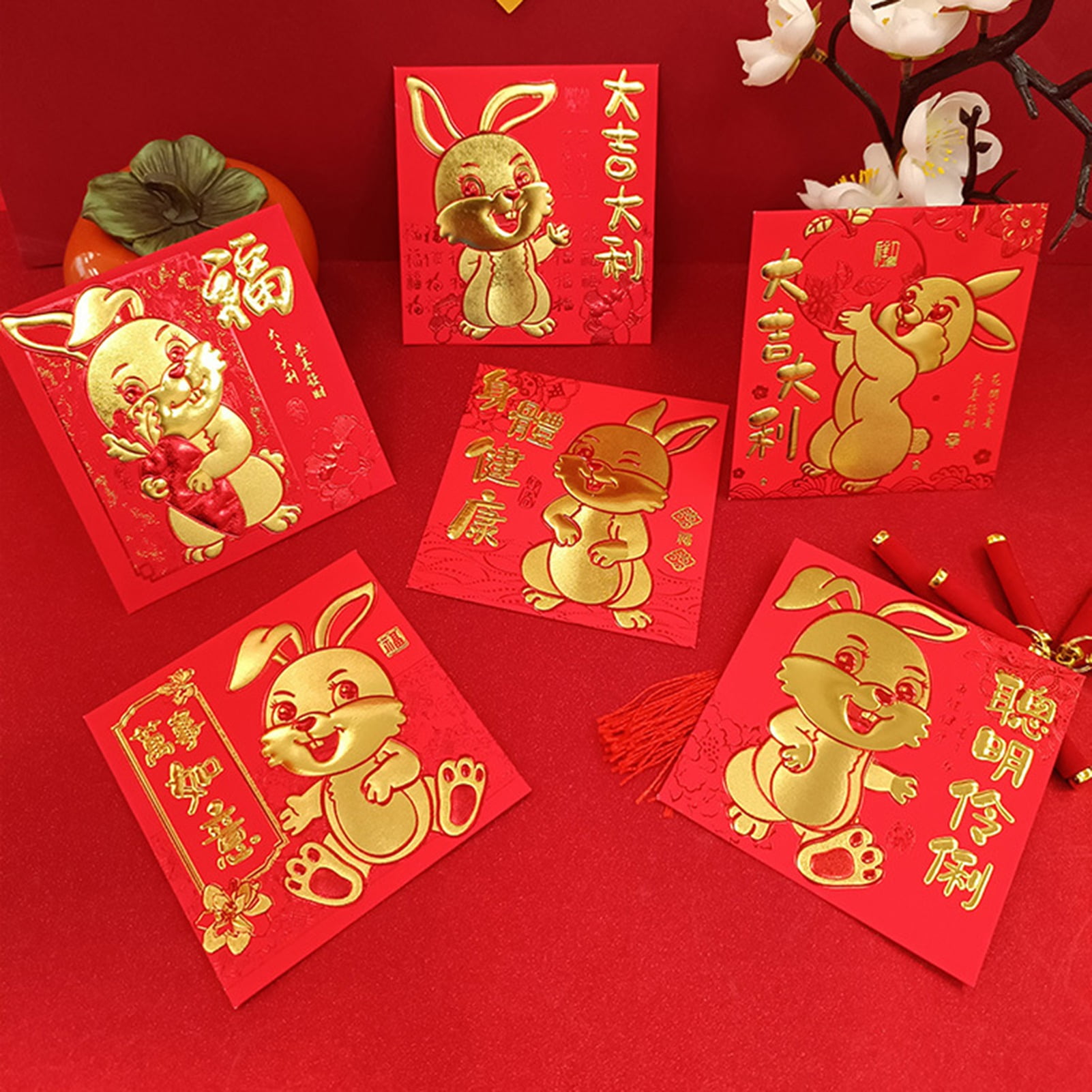 2023 Chinese Rabbit Year Red Envelopes Set of 6 Festival Cute