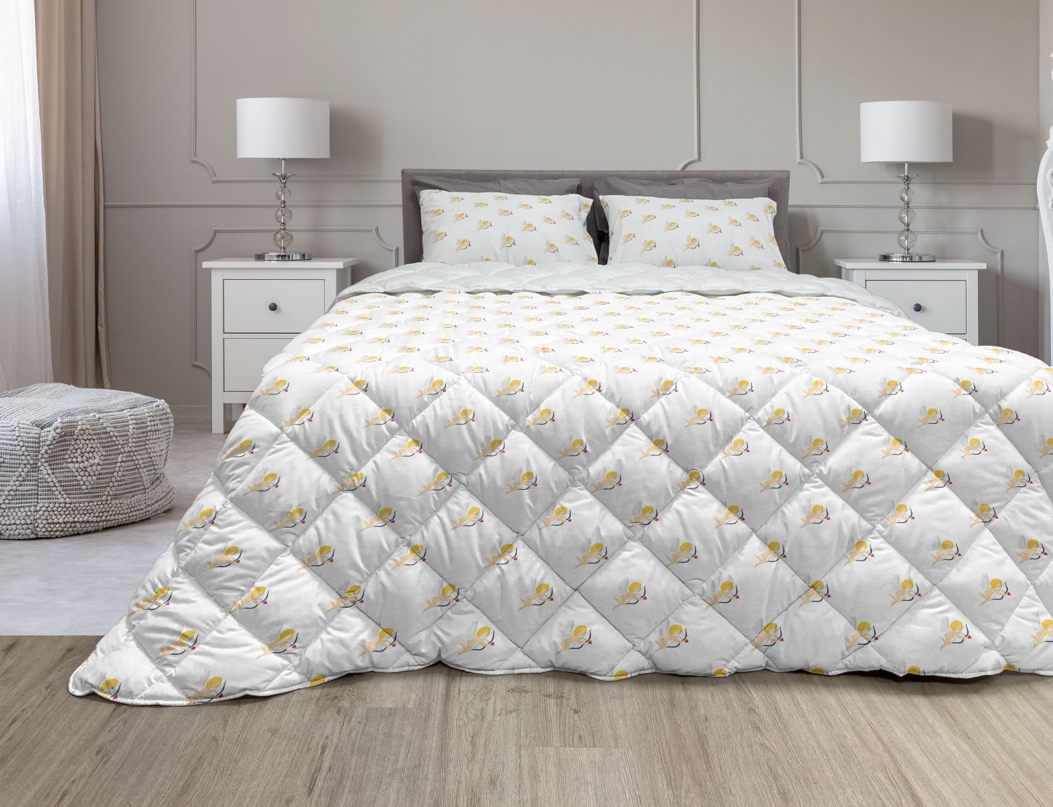 Angel Comforter & Sham Bedding Set, Cupid Pattern Amour Love Arrow