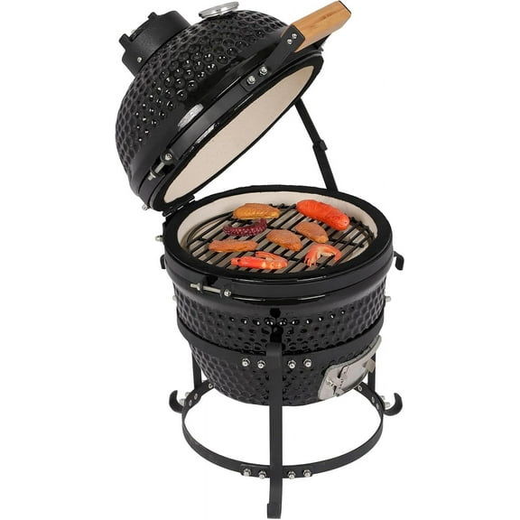 VINGLI 13" Kamado Charcoal Grill Portable Barbecue Grill BBQ Kettle Stand Lid Perfect for Outdoor Camping Patio Backyard Picnic