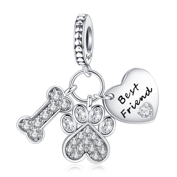 NINGAN 925 Sterling Silver Paws Bones Heart Dangle Charm For Women Charm Bracelet Necklace Pendant