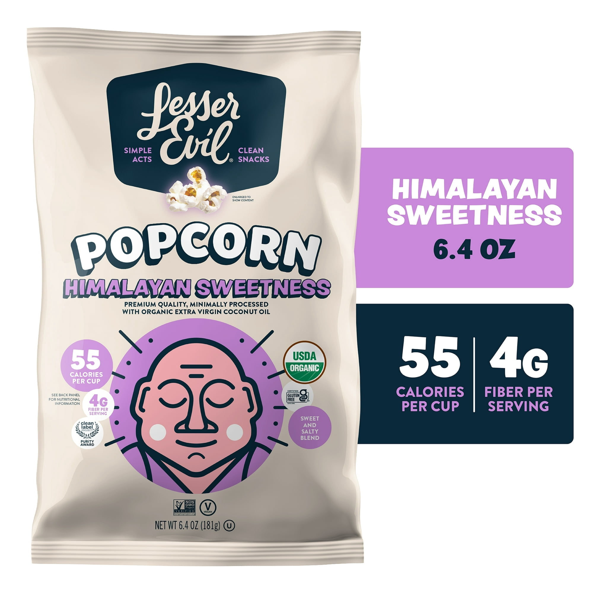 5 Pack Of LesserEvil Organic Himalayan Sweetness Popcorn – 6.4 oz Sweet & Salty Gourmet Snack, With Olive Green Bowl By ValueNest