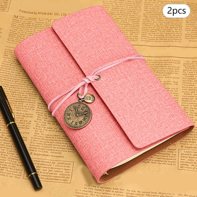 Xuewenshw 2PCS A6 Loose Leaf Vintage Style Binding Ledger Diary Notebook Notebook Leather Notepad Small Notebook Graphing Spiral