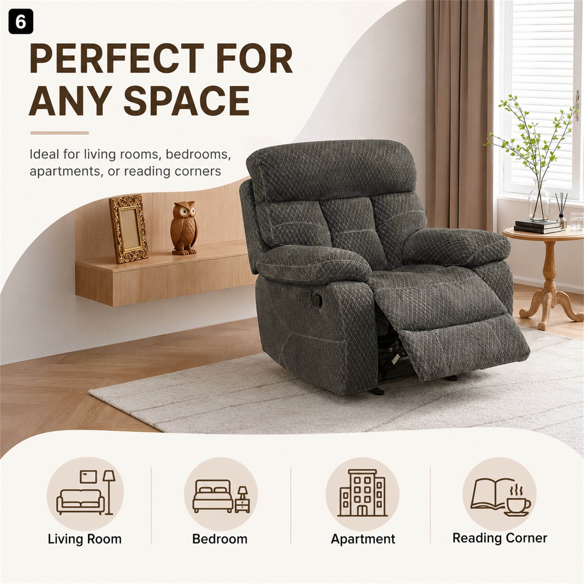 Aukfa 3-Piece Recliner Sofa Set - 41" Oversized Recliner Overstuffed Armchair for Living Room, Microfiber, Gray