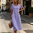 thumbnail image 6 of ClodeEU Women's Linen Blend Round Neck Short Sleeve Maxi Dress,Casual Loose Fit Summer Dress Purple,Women's Plus XL, 6 of 7