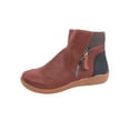 thumbnail image 1 of UKAP Ladies Ankle Boot Side Zip Flat Boots Retro Booties Street Short Bootie Slip Resistant Winter Shoes Brown 7.5, 1 of 3