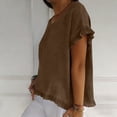 thumbnail image 3 of ClodeEU Women's Linen Blend Short Sleeve Crewneck Shirt ,Casual Cropped Loose Tops ,Women's Plus XXL, 3 of 7