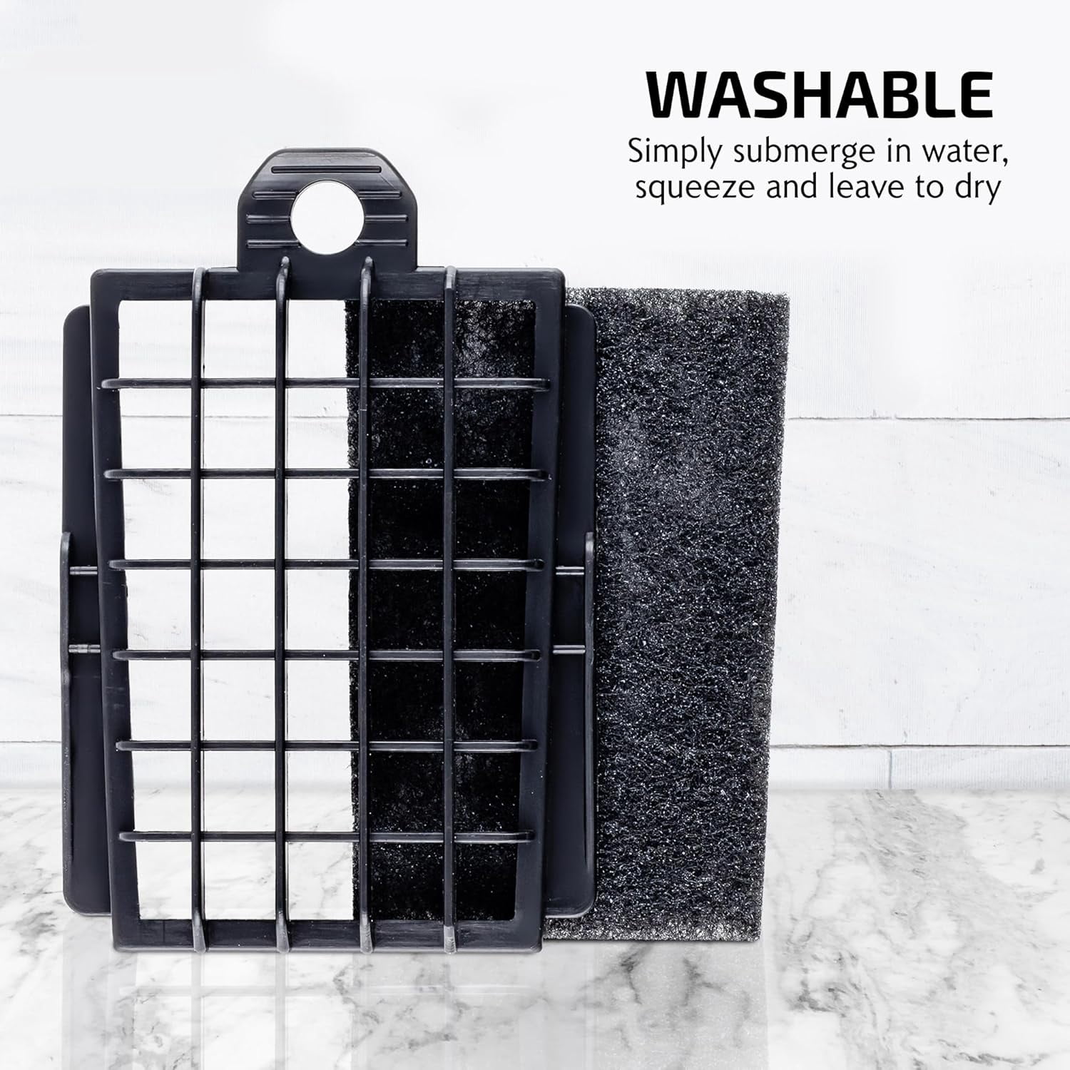 OVENTE Motor Foam Replacement Filter for Electric Vacuum Cleaner ST1600, Easy to Attach, Washable and Reusable, Black ACPST16713