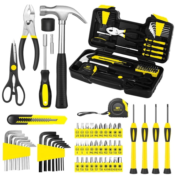Kit de herramientas GETFOO de 58 piezas para reparación básica del hogar con caja de herramientas de plástico