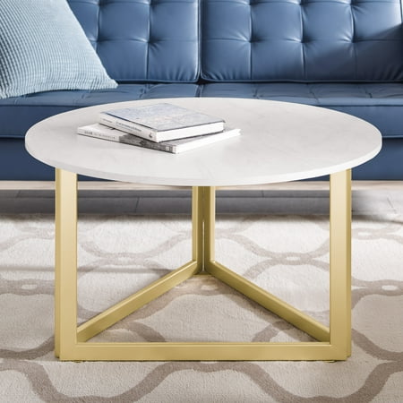 Manor Park Modern Round Coffee Table - White Faux Marble - Walmart.com
