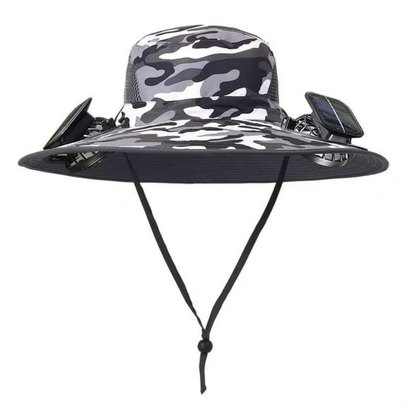 Solar-Powered Camouflage Sun Hat with Dual Fans and Adjustable Strap for Outdoor Activities and Hiking