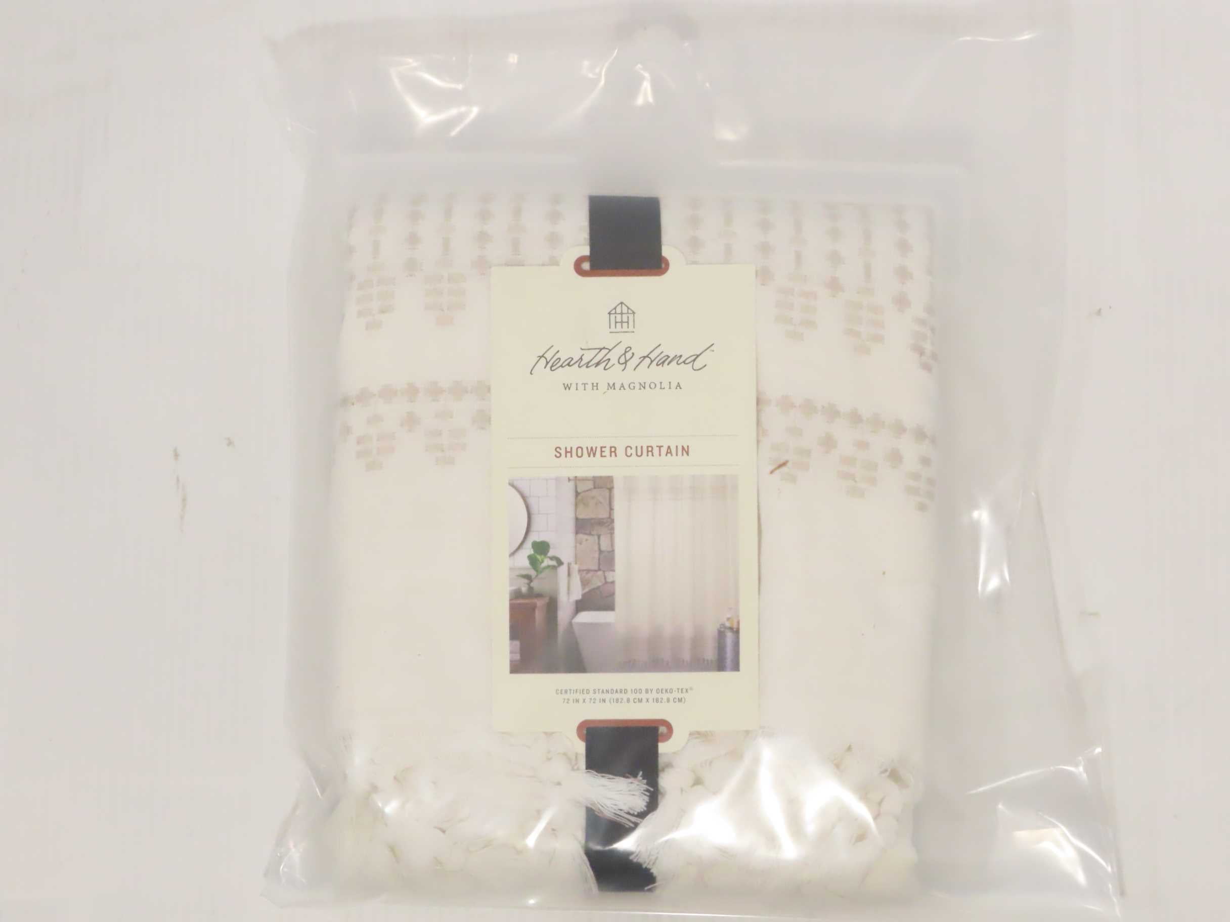 Embroidered Border Stripe Shower Curtain Taupe Hearth & Hand with Magnolia Walmart Inventory