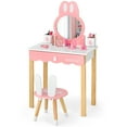 thumbnail image 2 of Costway Kids Vanity Set Rabbit Makeup Dressing Table Chair Set W/ Mirror Drawer White, 2 of 11