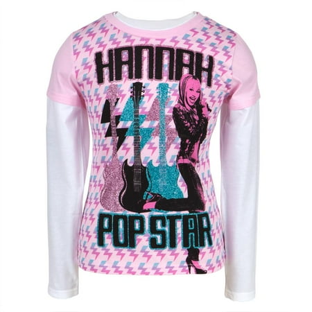 - Hannah Montana - Retro Pop Star Girls Youth 2fer Long Sleeve T-Shirt