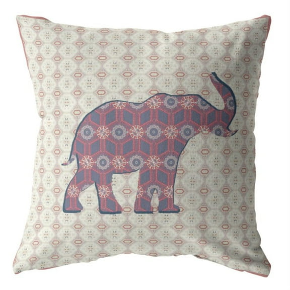 Amrita Sen Elephant Silhouette 18" Suede Double Sided Zippered Pillow in Pink