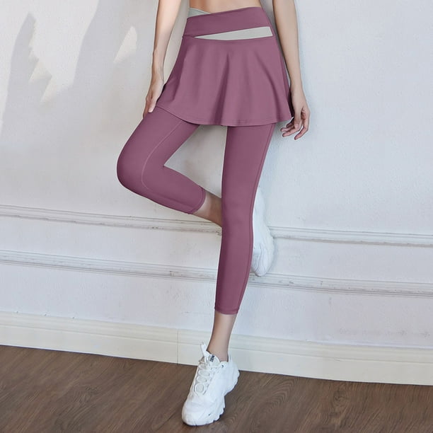 Gibobby Yoga leggings Mujeres con falda Legging Falda plisada Capris Leggings Entrenamiento atletico Correr Pantalones de yoga Morado M Bodega Aurrera en linea