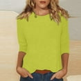 thumbnail image 2 of Womens Summer Tops 2025 Plus Size Shirts 3/4 Length Sleeve O-Neck Tunic Casual Loose Tees (Fluorescent green), 2 of 9