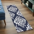 thumbnail image 4 of Classic Floral Pattern Washable Runner Rugs 2'x6', Navy Blue Background White Flowers Low Pile Throw Entryway Rug Non-Slip Sturdy Edge Binding Carpet for Indoor Bedside Entrance Bedside, 4 of 9