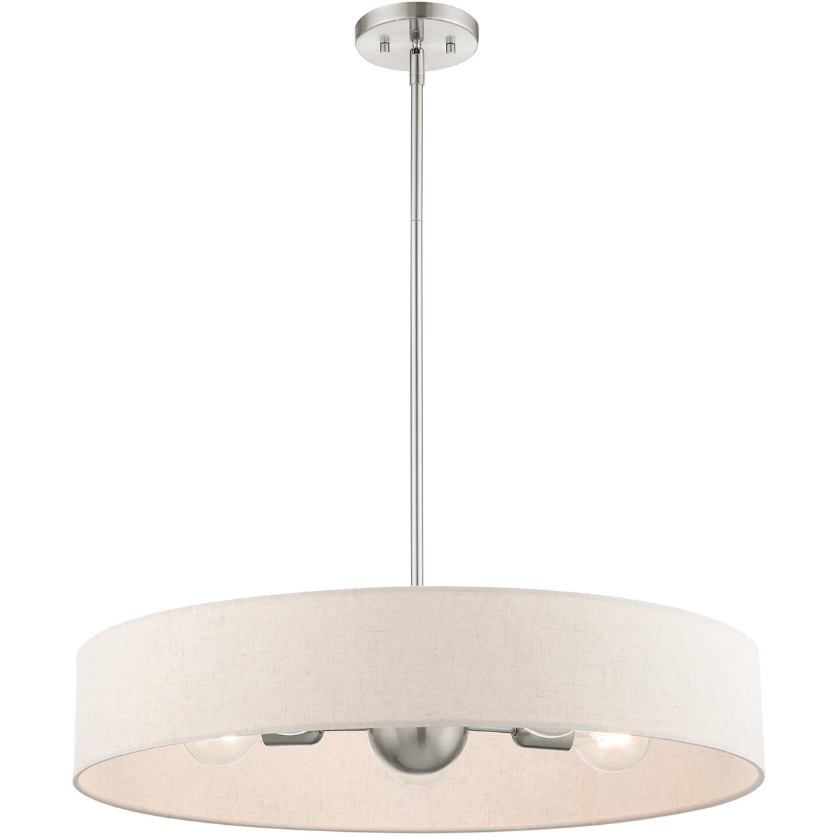 5 Light Brushed Nickel Chandelier with Hand Crafted Oatmeal Fabric Hardback Shade