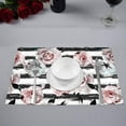 thumbnail image 2 of MKHERT Pink Roses Flower White and Black Stripes Placemats Table Mats for Dining Room Kitchen Table Decoration 12x18 inch,Set of 4, 2 of 4