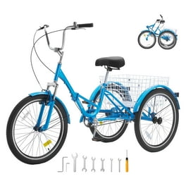 SKYSHALO Adult Three Wheel Bicycle 1 Speed 20 24 26 Inch Tricycles Trike with Carbon Steel Frame Includes Basket Adjustable Seat Ideal for Picnic Shopping Suitable for Seniors Women Men Walmart