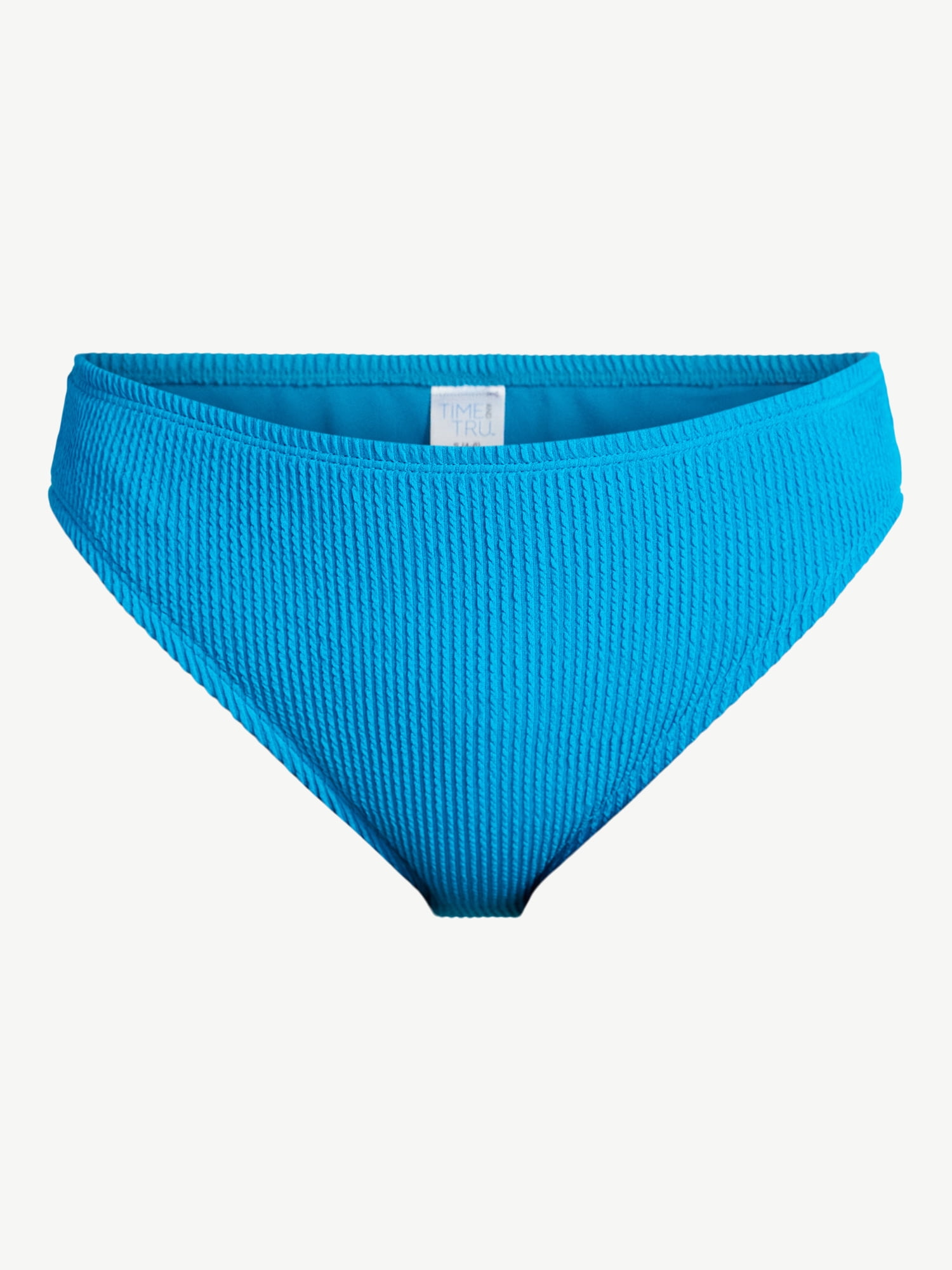Time and Tru Women's and Women's Plus Crinkle Mid Rise High Leg Cheeky Bikini Bottoms
