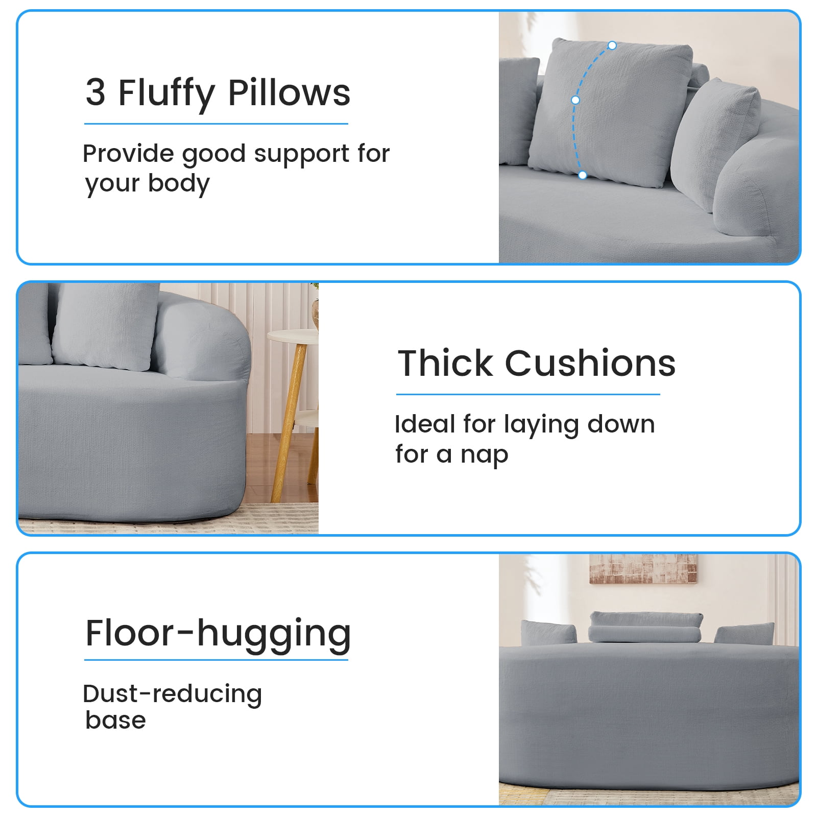 ZAFLY 67” Cloud Comfy Sofa, Deep Seat Loveseat for Living Room, Chenille 2 Seater Cloud Couch, No Assembly Required - Light Gray