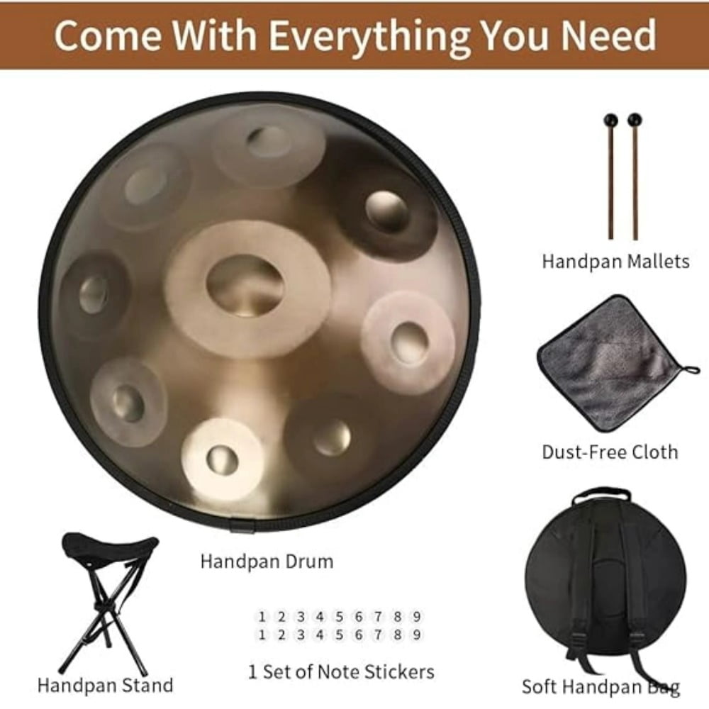 10 Notes Gold Solid Color Handpan Drum Steel Percussion Instrument