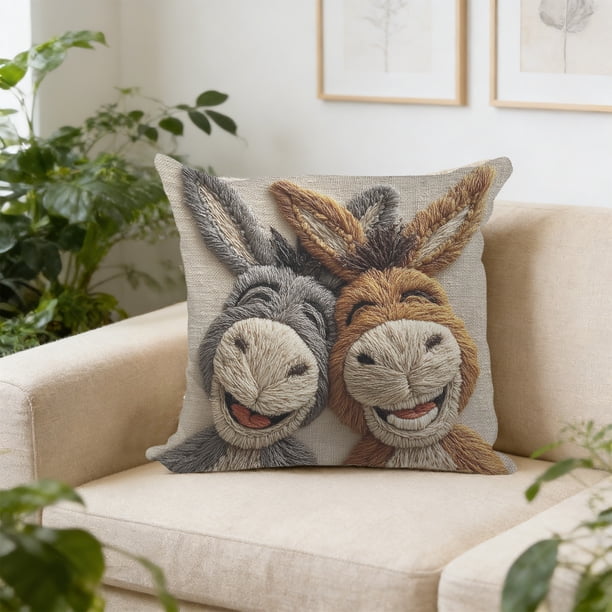 Funda de almohada con estampado de animales bonitos para sofá, sala de estar, cojín decorativo, funda de cojín de poliéster con bordado falso, funda de almohada estampada