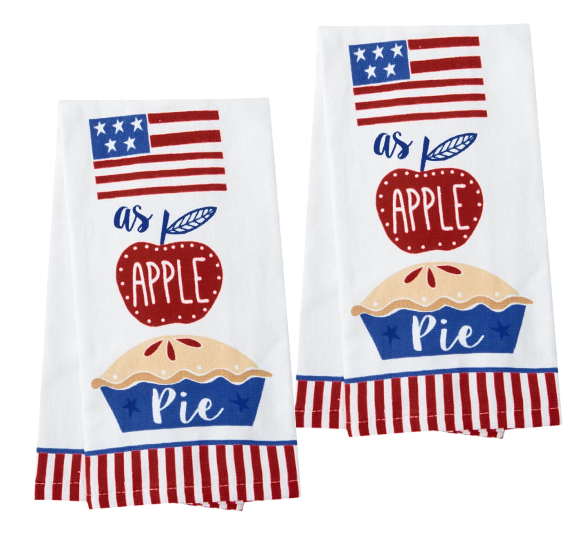 Patriotic Kitchen Towel 2 Piece Set Red White and Blue Apple Pie Dual Cotton Terry Dishtowels Ritz
