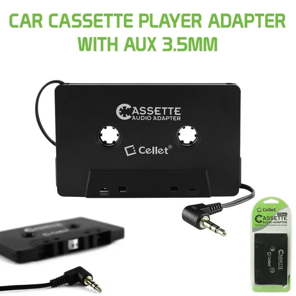 Cellet Universal Car Cassette Player Adapter with Aux 3.5mm Male Jack for MP3 MP4 Player Phone for iPhones iPods Android Phones MP3 Players