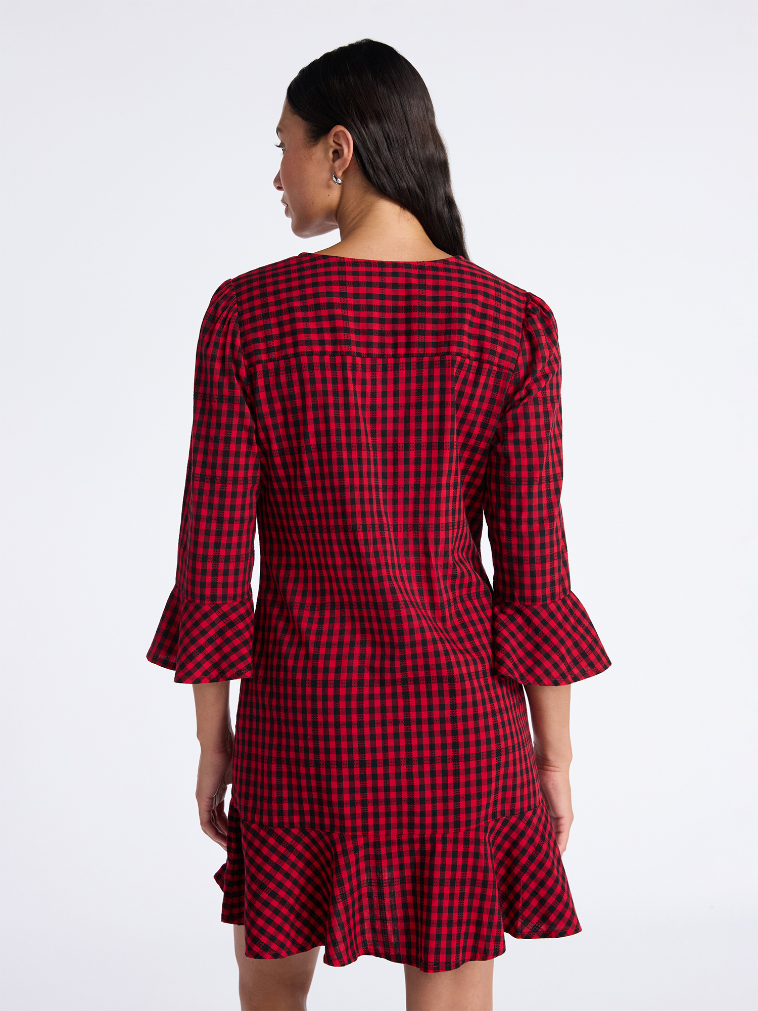 Time and Tru Women's Plaid Tie Front Mini Dress, Sizes XS-XXXL