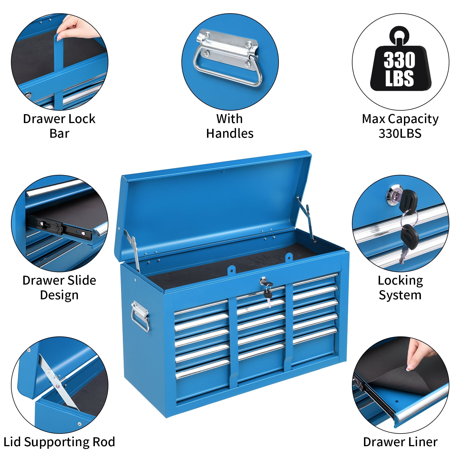 Ktaxon Tool Box, Portable 5 Drawer Steel Toolbox with Top Storage Tray & Carrying Handle, for Garage Trunk Household, Blue