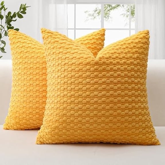 Eryueer Corduroy Soft Decorative Cushion Covers 45x45 cm Set of 2 Decorative Throw Pillow Covers with 3D Bubble Texture Pillowcase for Couch Sofa Bedroom Soft Cushion Case for Home Decor (Yellow)