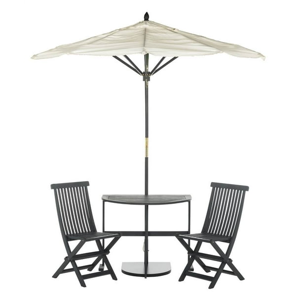 Safavieh Evert 3 Piece Outdoor Modern Half Patio Set And Umbrella Walmart Com Walmart Com