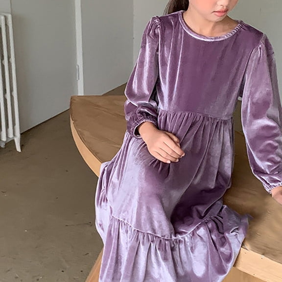 YWDJ Girls Gothic Dress Childrens Red Dress Fall Childrens Skirt New Velvet Long-sleeved Childrens Dress Princess Dress New Year Dress Purple 8Y