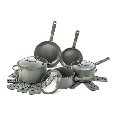 Thyme & Table 12-Piece Ceramic Non-Stick Cookware Set Granite Collection - Moss