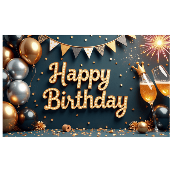 Yatrandify Colorful Balloons Happy Birthday Banner Champagne Celebration Backdrop for Birthday Party Indoor Decoration