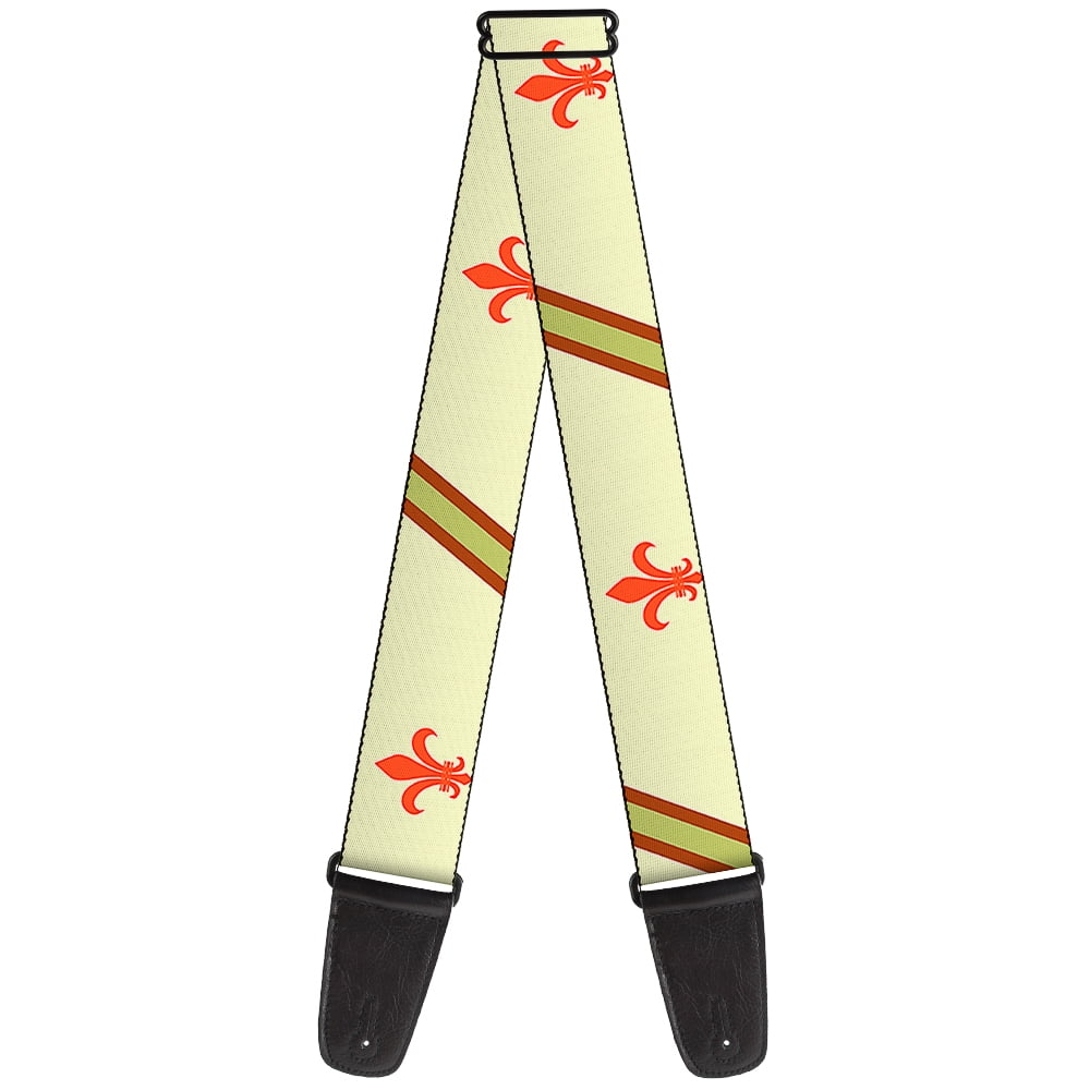 Buckle-Down Guitar Strap, Fleur De Lis Stripes Tan Orange Brown Green, 2 Inches Wide