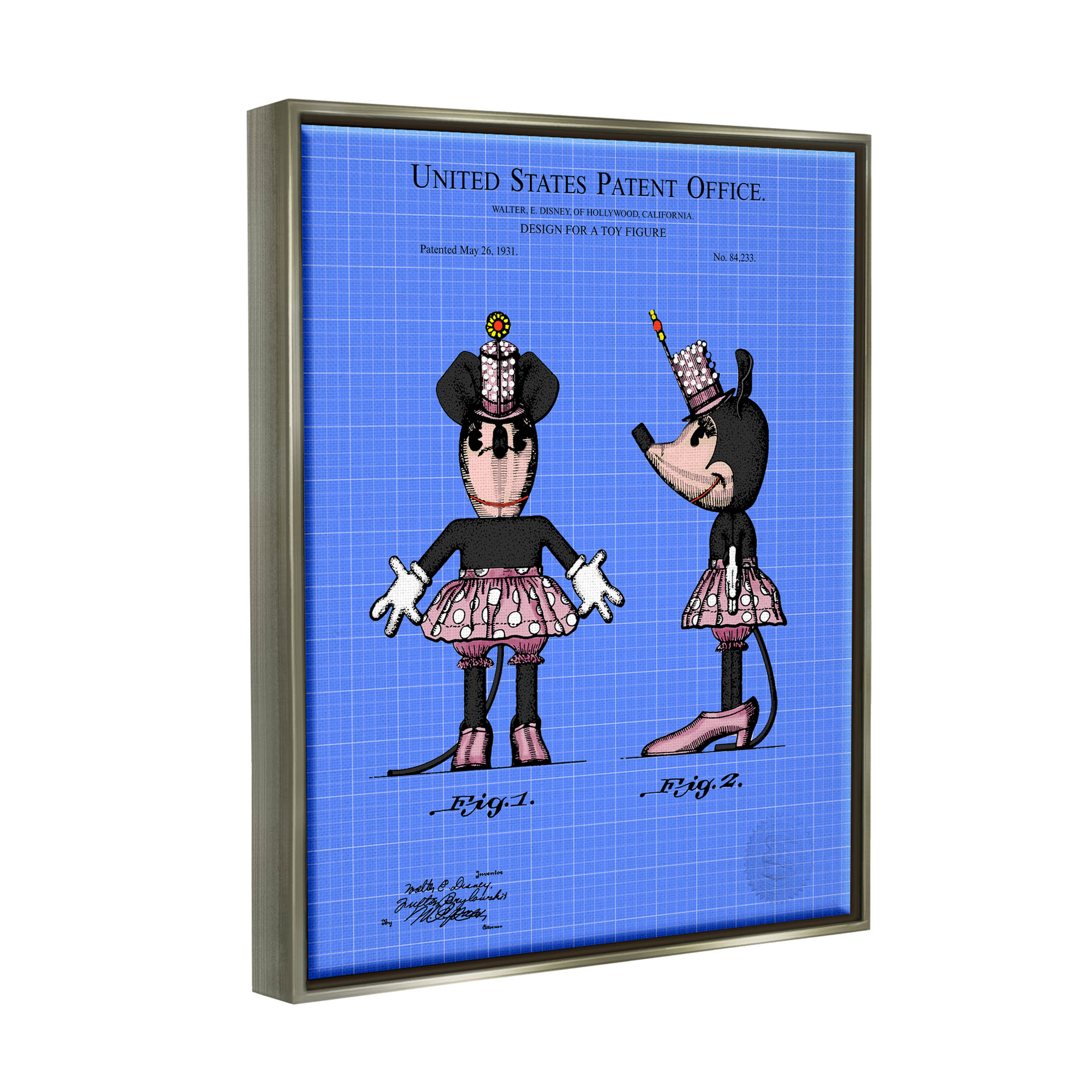 Stupell Industries Girl Mouse Toy Blueprint Graphic Art Luster Gray Floating Framed Canvas Print Wall Art, Design by Karl Hronek
