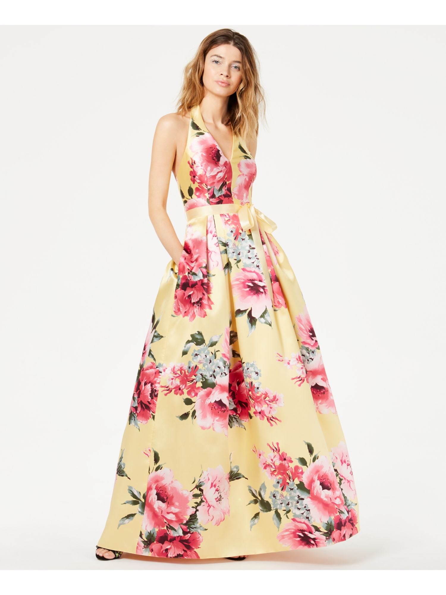 Teeze Me Juniors Floral Print Halter Gown - Walmart.com
