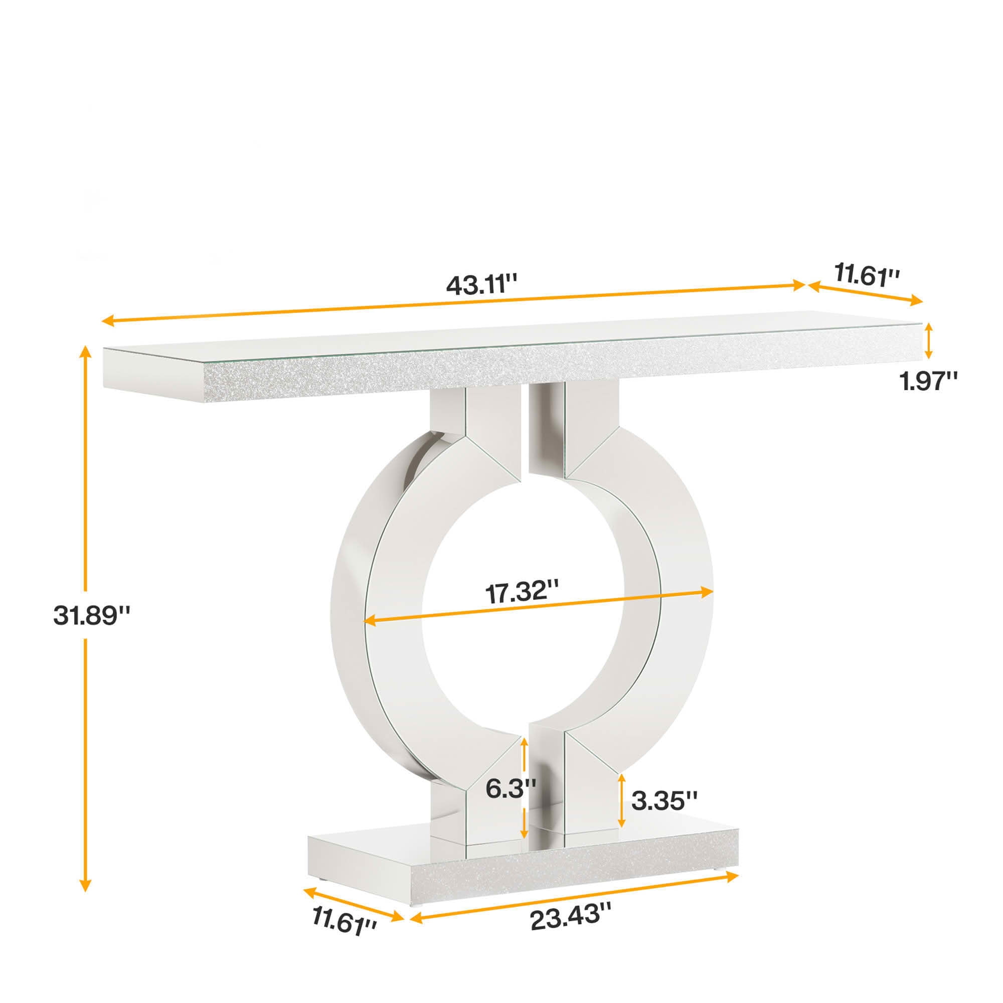 MAYEERTY 43" Modern Mirrored Console Table, Shiny Acrylic Veneer O-Shaped Silver Sofa Table for Entryway Living Room Bedroom