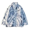 thumbnail image 2 of IROINNID Women's Autumn And Winter Warm Short Coat Tie-Dye Overcoat Long Sleeve Outwear, Light Blue, 2 of 6