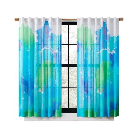 Rochelle Porter Caribbean Sea Single Panel Curtain Poletop Rod Pocket, Cotton, Blue, Light Filtering, Adult, 50" W x 63" L