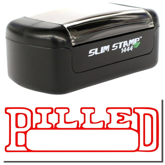 Slim Pre-Inked Billed with Date Box Stamp, Slim 1444, Ultra Slim Design, Impression Size 1/2" by 1-3/4", Up to 25,000 Impressions - Red Ink