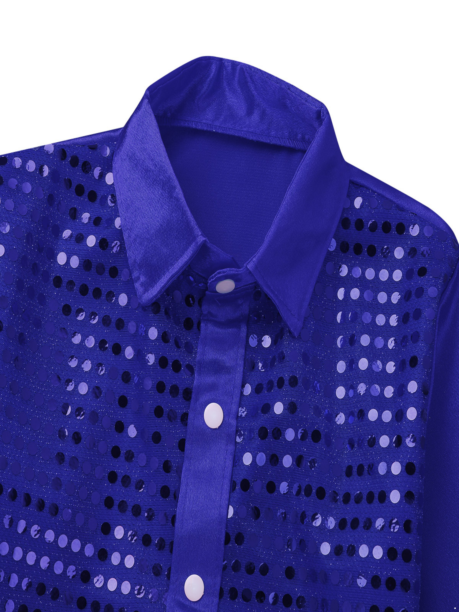 YEAHDOR Kids Boys Sparkly Sequins Lapel Collar Shirt Long Sleeve Tops for Jazz Latin Dance Performance Blue 4-5 - image 3 of 7