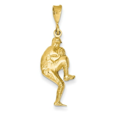 Gold Polished Lock Charm - Lex & Lu 14k Yellow Gold Polished 3-DiMen'sional Pitcher Baseball Charm