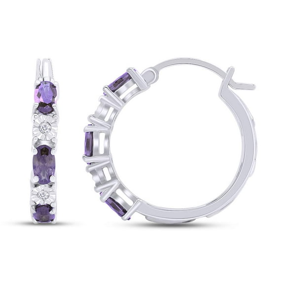 AFFY Simulated Bithstones And White Natural Diamond Accent Hoop Earrings In 14k White Gold Over Sterling Silver (AFFY Simulated Amethyst)